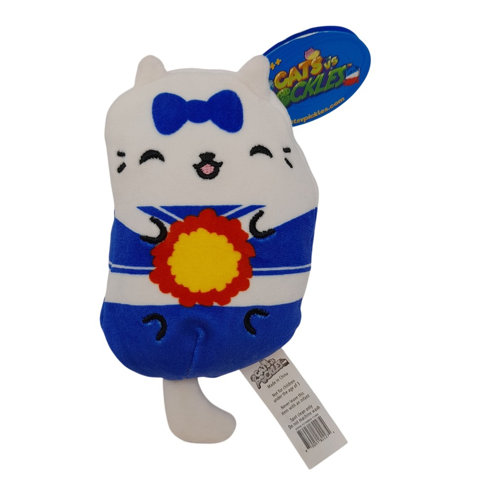Cats vs Pickles Pom-Paws 113 Plush Bean Bag Toy Cheerleader Cat White Blue